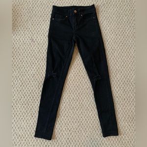 H&M Distressed Black Mid Rise Skinny Jeans
